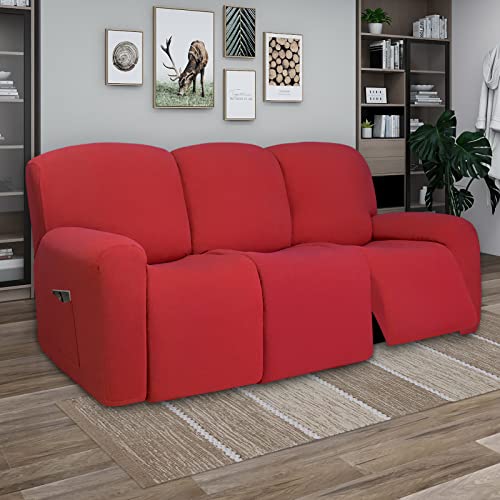 Super Stretch 3 Seats Recliner Sofa Couch Cover with Pocket (Large Recliner Sofa / Red)