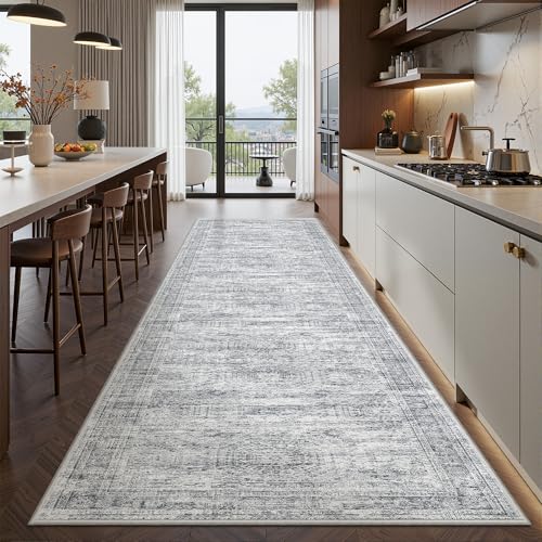 2'6 x 10' Runner Rug Non Slip (Grey/Ivory / 2'6" x 10' (Runner))