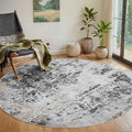 Round Rug 6ft Washable Rug for Dining Room Living Room Black Grey Gold (Black Grey/Gold / 6' (Round))