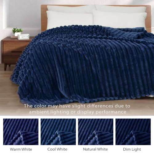 Striped Twin Size Fleece Blanket for Bed (Navy Blue / Twin ( 60x80 IN ))