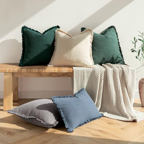 Boho Linen Fringe Decorative Throw Pillow Covers Army Green 20x20 (20" x 20" (Pack of 2) / Army Green)