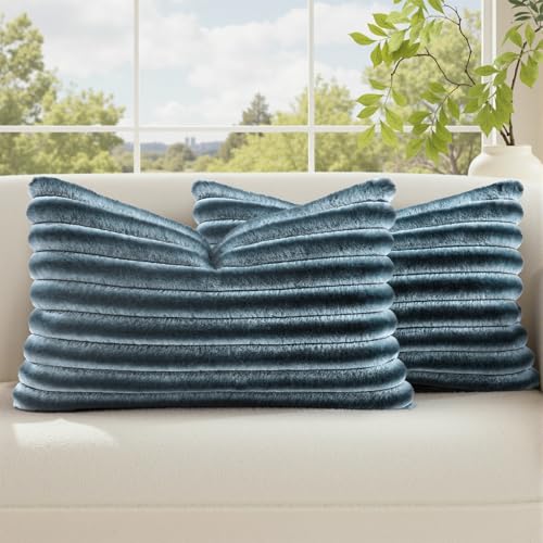 Fall Faux Fur Throw Pillow Covers 12x20 Set of 2 Blue Grey (Blue Grey / 20" x 12" (Pack of 2))