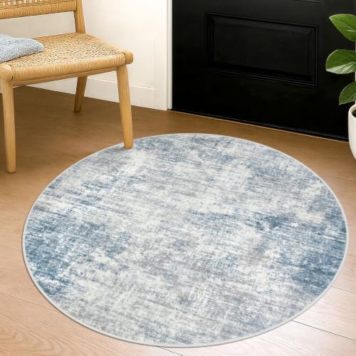 Round Area Rug 3 Ft Circle Entryway Rugs Round Washable Door Mat Indoor Entrance (Light Blue/Grey/White / 3' x 3' (Rectangular))