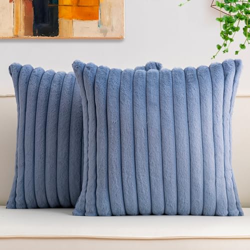 Pack of 2 Faux Fur Christmas Throw Pillow Covers 22x22 Inch (Blue / 22" x 22" (Pack of 2))