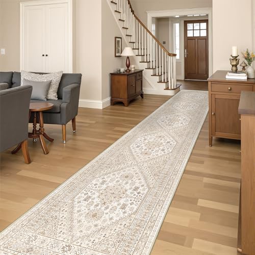 Washable Runner Rug 2.5x16 (Cream/Beige / 2'6" x 16' (Runner))