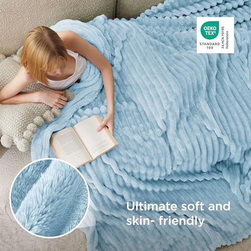 Soft King Size Blankets for Bed Light Blue 108"x90" (Light Blue / King)