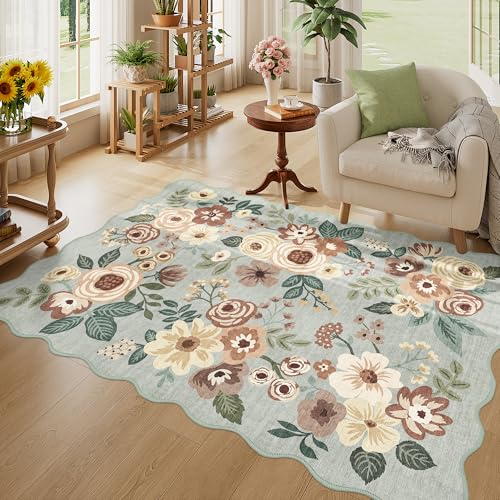 4x6 Area Rug Non Slip Floral Washable Living Room Rug (Sage Green (Big) / 4' x 6' (Rectangular))