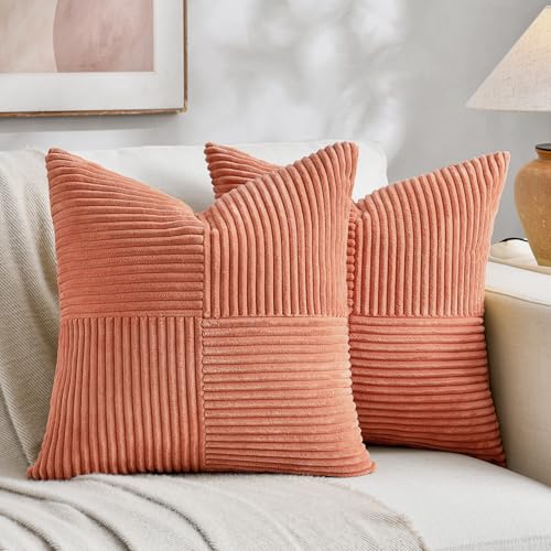 2 Packs Coral Decorative Throw Pillow Covers 18x18 Inch for Living Room Couch Bed (Coral / 18" x 18" (Pack of 2))