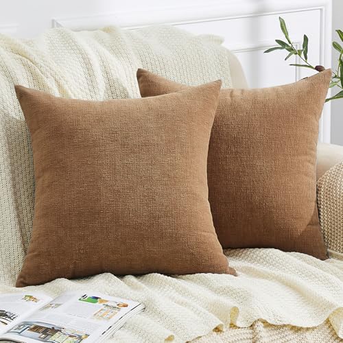 2 Pack Apricot Brown 26x26 Chenille Throw Pillow Covers for Couch (Apricot Brown / 26" x 26" (Pack of 2))