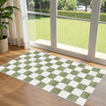 Front Door Mat Indoor Entrance (Checkered - Green / White / 2' x 4'3" (Rectangular))