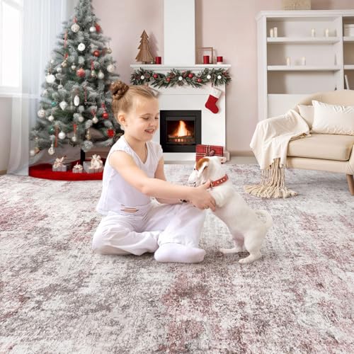 9x12 Washable Area Rug (Pink Grey / 9' x 12' (Rectangular))