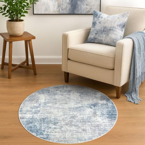 Round Area Rug 3 Ft Circle Entryway Rugs Round Washable Door Mat Indoor Entrance (Light Blue/Grey/White / 3' x 3' (Rectangular))