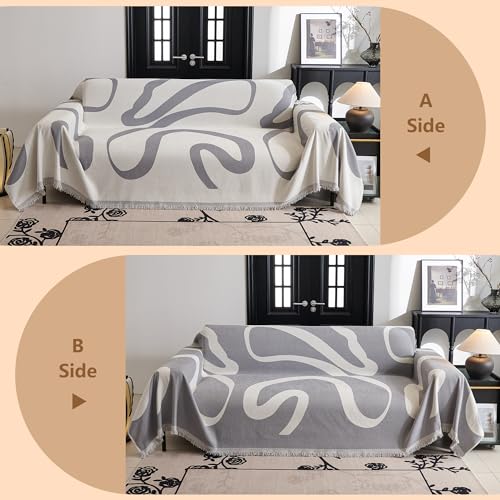 Boho Couch Cover Super Soft Couch Covers for 2 (71" x 118" / 1# Grey Curve)