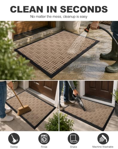 Front Door Mat Outdoor Entrance (Sandstone Beige / 2' x 2'11" (Rectangular))