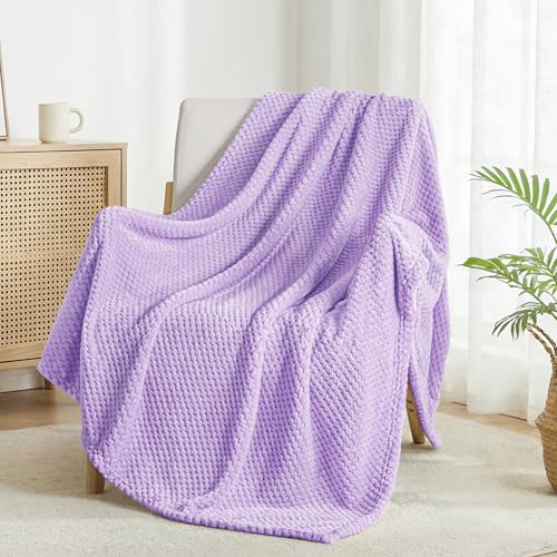 Large Waffle Fleece Throw Blanket for Couch (Light Purple / 50x70 in)