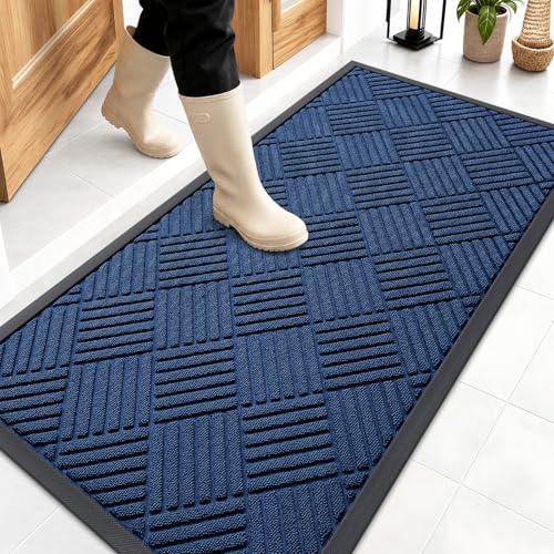 Front Door Mat Outside Entrance 47x23 (47" X 23" / Navy Blue Diamond)