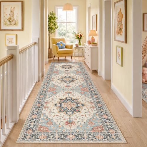 Washable Area Rug (Beige/Blue/Orange / 3' x 10' (Rectangular))