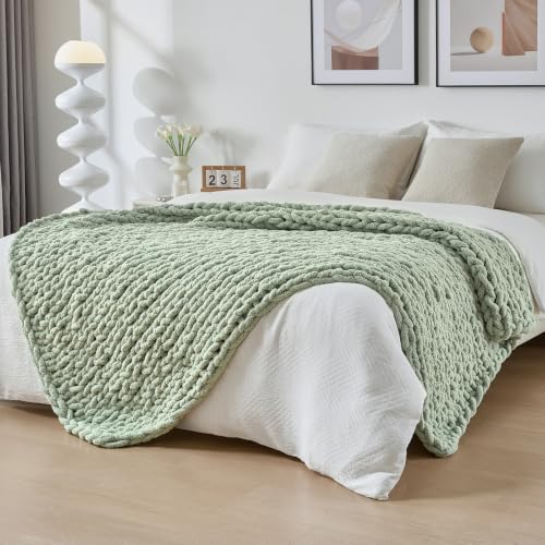 Chunky Knit Throw Blanket for Couch (Sage Green / 40"x80" (Special Size Throw))