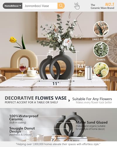 Set of 2 Gray Ceramic Vases for Home Decor Accents (Matte Gray)