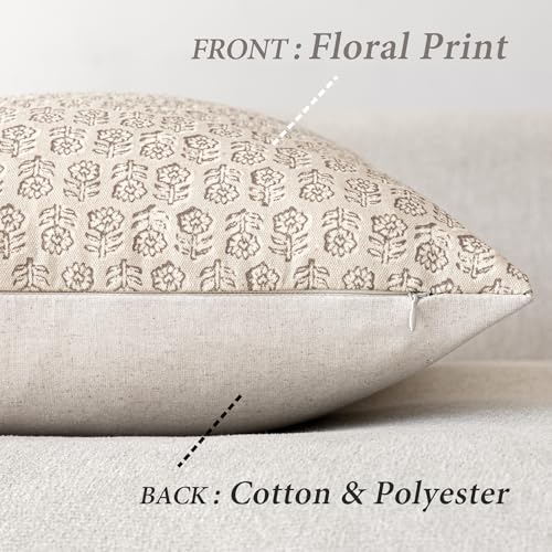 Long Floral Print Lumbar Throw Pillow Covers 14×36 Ivory Beige (36" x 14" (Pack of 2) / Biscotti Beige)