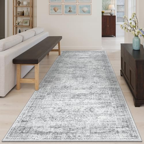 Washable Hallway Runner Rug 4x8 Kitchen Entry Rugs Non (Grey / 4' x 8' (Runner))