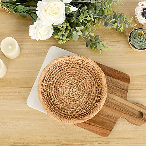 Set of 3 Key Basket Bowl for Entryway Woven Wicker Storage Basket Bowl Round Rattan Serving Basket Tray Fruit Snacks Candy Organizer Bowl for Keys Wallet Cell Phone Home Decor (Set of 3 (X-Small 7.6", Small 8.6", Medium 9.9") / Natural Color)