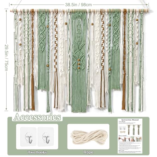Macrame Wall Hanging Large Boho Tapestry Macrame Wall Art Decor (Light Green)
