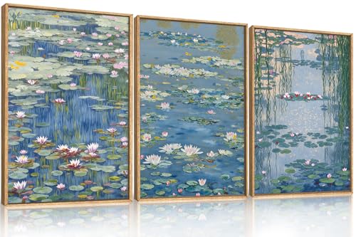 Large Claude Monet Style Framed Canvas Wall Art (Lilies Ponds Wall Art / 16"L x 24"W)