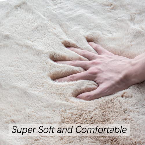 Shag Polyester Bunny Washable Fluffy Rug Runners for Hallways Camel Plush Area Rugs for Living Room Bedroom Sheepskin Rug 2x6 Shaped Nursery Rugs (2' x 6' (Oblong) / Beige)