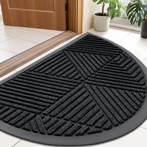 Half Circle Front Door Mat Outside Entrance (Black / 35" X 23")