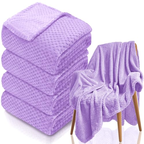 4 Pack Fleece Throw Blankets 50x60 Inches (Lavender / Throw(50''x60''))
