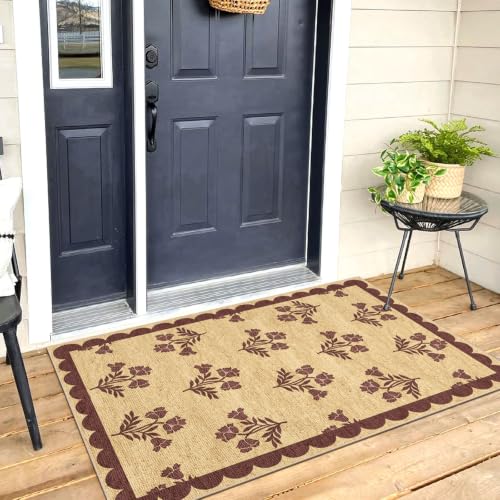 Floral Entry Rug (Flower - Wheat/Burgundy / 2'4" x 3'7" (Rectangular))