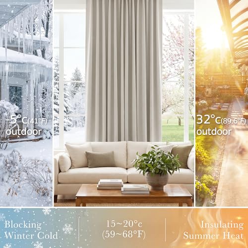 Short Black Out Curtain Panels for Basement (Cream / 34"W x 45"L (Pack of 2))