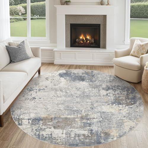 6ft Round Area Rug Living Room Rugs (Blue Grey / 6' (Round))