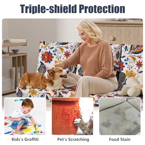 8Pcs Outdoor Cushion Covers (Art Paisley / Square-large + Rectangle)