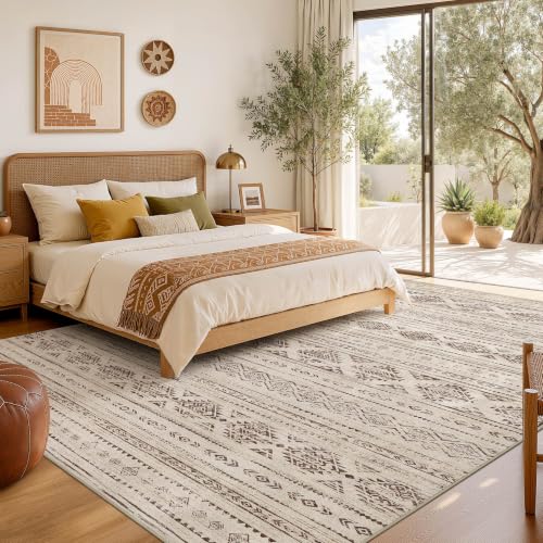 Boho 5x8 Area Rug Living Room Rugs Machine Washable Dark Brown (Boho Dark Brown / 5' X 8' (Rectangular))