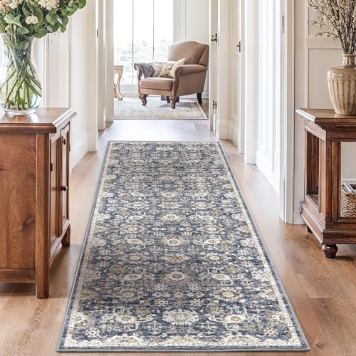 Amada 2'6"x10' Washable Runner Rug for Hallway (2'6" x 10' (Runner) / Blue/Brown)