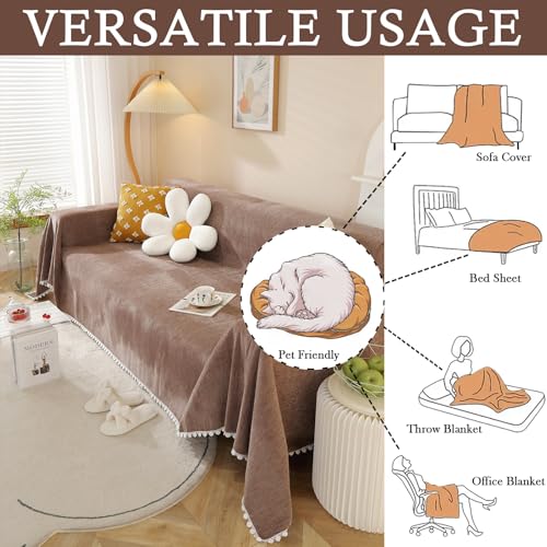 Brown Sofa Covers Simple Couch Cover for Pet White Floral Couch Cushion Covers for L Shape Chocolate Sofa Throw Cover Sectional Couch Covers for Living Room Machine Washable (71" x 150" / Daisy:brown)