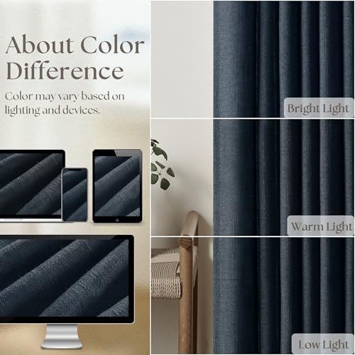 Pinch Pleated Extra Long Navy Linen Curtains 120 Inches Long (Navy / 40"W x 120"L (Pack of 2))