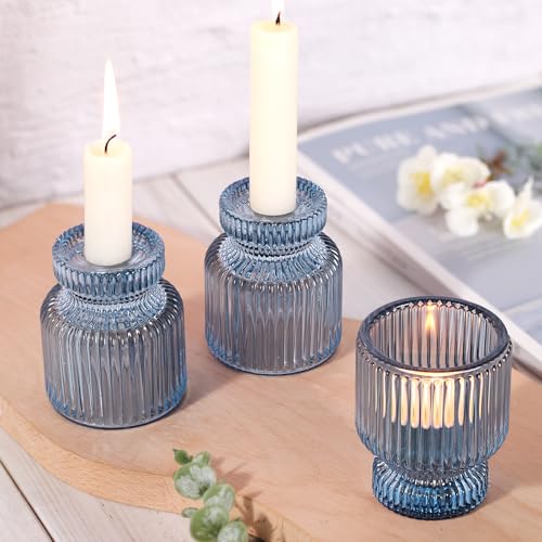 12 Pcs Glass Candlestick Holders (Blue / 12Pcs)
