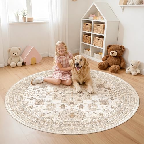 Round Rug 6ft (Cream/Beige / 6' (Round))
