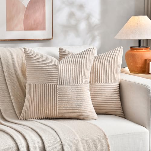 2 Packs Tan Decorative Throw Pillow Covers 16x16 Inch for Living Room Couch Bed Sofa (Tan / 16" x 16" (Pack of 2))
