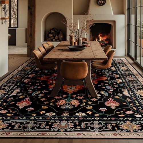 Washable Area Rug (Black/Colorful / 10' x 12' (Rectangular))