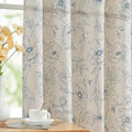 Floral Linen Curtains for Living Room 63 Inch Length Blue Flower Curtain Rod Pocket Back Tab Farmhouse Curtains with Printed Floral Bedroom Window Curtain Set (Penny Blue on Ecru / 50"W x 63"L (Pack of 2))