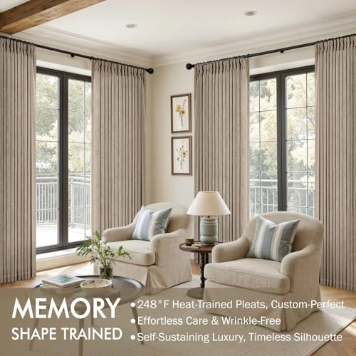 Pinch Pleated Linen Curtains 84 Inches Long 2 Panels Grey Beige (Grey Beige / 40"W x 84"L (Pack of 2))
