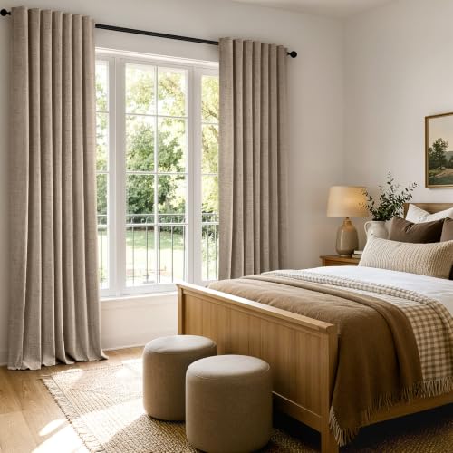 100% Blackout Linen Curtains 42 x 96 Inch Copper Brown 2 Panels (Copper Brown / 42"W x 96"L (Pack of 2))