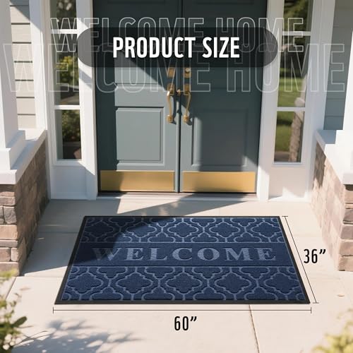 Welcome Mat Outdoor Indoor (60x36 Inch / Blue)