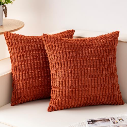 Pack of 2 Corduroy Decorative Throw Pillow Covers 16x16 Inch (Rust / 16" x 16" (Pack of 2))