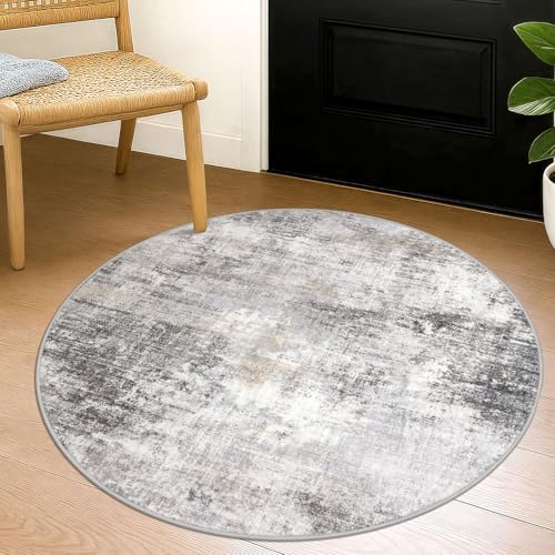 Round Area Rug 3 Ft Circle Entryway Rugs Round Washable Door Mat Indoor Entrance (Ash Grey/Beige / 3' x 3' (Rectangular))