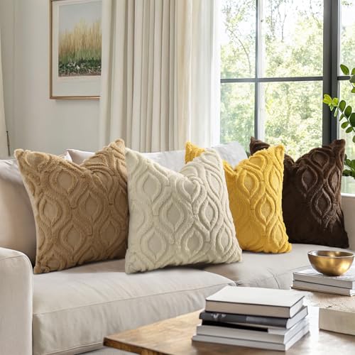 Faux Fur Plush Soft Beige Throw Pillow Covers 26x26 Set of 2 (26" x 26" (Pack of 2) / Beige)